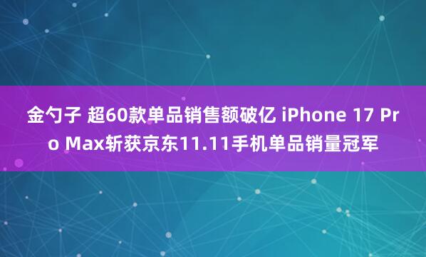 金勺子 超60款单品销售额破亿 iPhone 17 Pro Max斩获京东11.11手机单品销量冠军